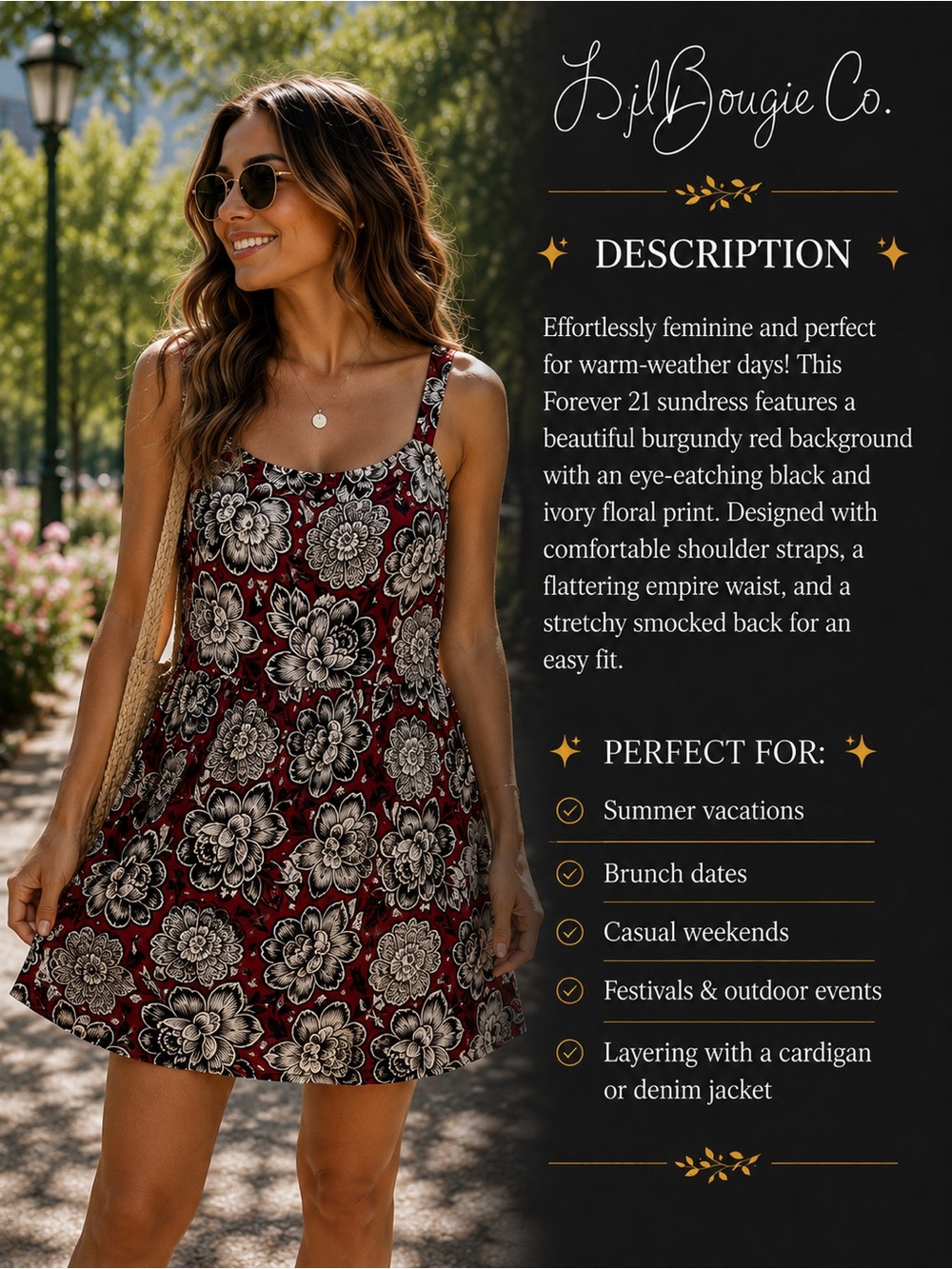 Red Floral Mini Sundress Smocked Back | Size L - Forever 21 - Picture 3 of 9
